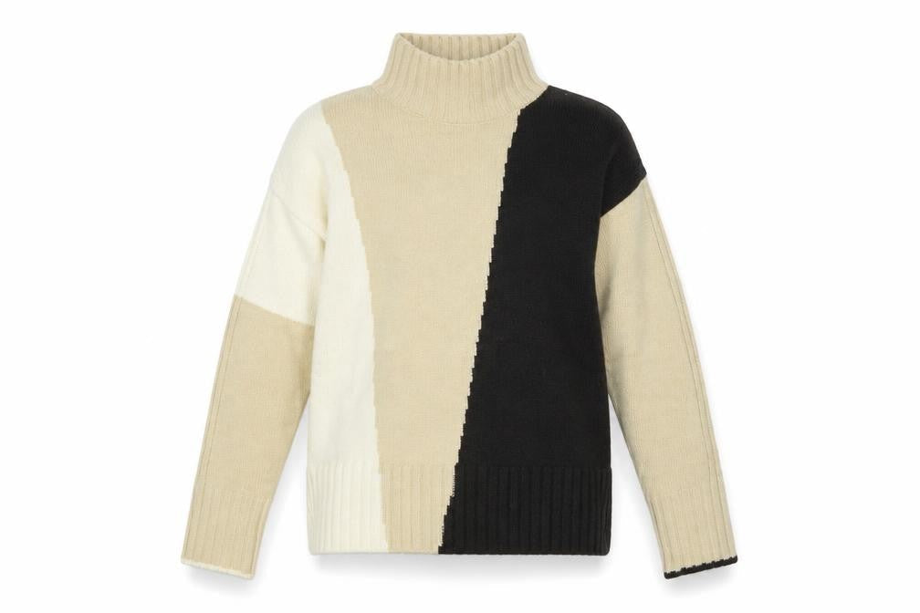 NEXT Womens Beige High Neck Geometric Cotton Pullover Jumper Size XS
