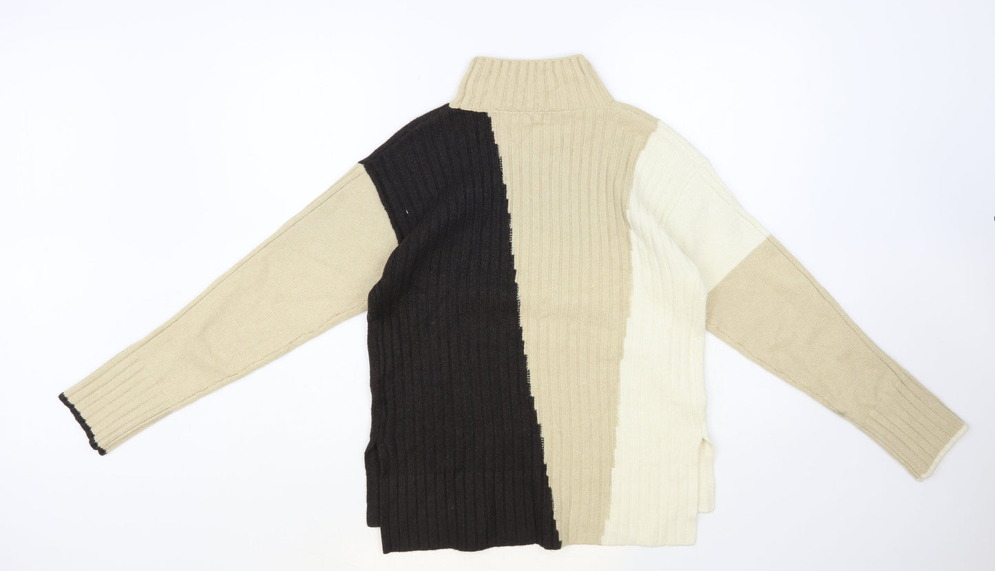 NEXT Womens Beige High Neck Geometric Cotton Pullover Jumper Size XS