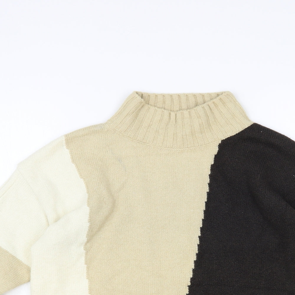 NEXT Womens Beige High Neck Geometric Cotton Pullover Jumper Size XS