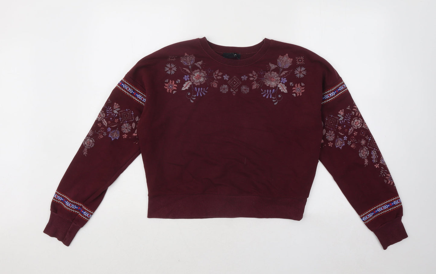 New Look Womens Purple Floral Cotton Pullover Sweatshirt Size 8 Pullover