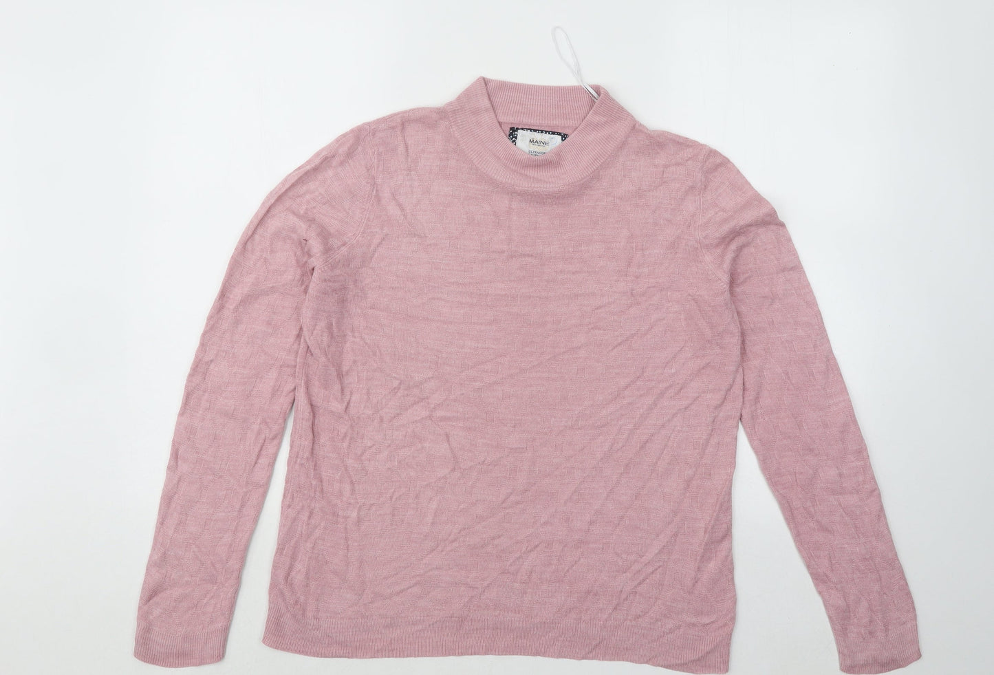 Maine Womens Pink Mock Neck Geometric Acrylic Pullover Jumper Size 14