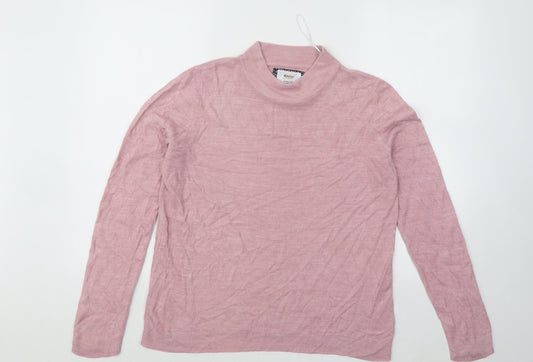 Maine Womens Pink Mock Neck Geometric Acrylic Pullover Jumper Size 14