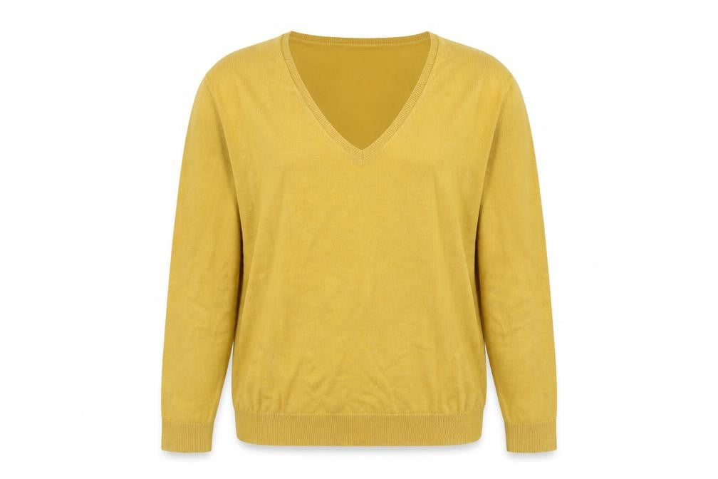 Marks and Spencer Womens Yellow V-Neck Viscose Pullover Jumper Size 14