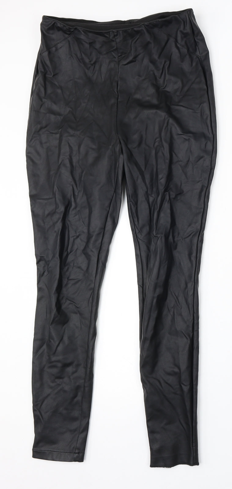 NEXT Womens Black Polyurethane Trousers Size 10 L28 in Regular