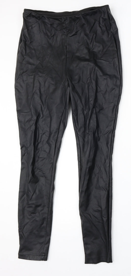 NEXT Womens Black Polyurethane Trousers Size 10 L28 in Regular