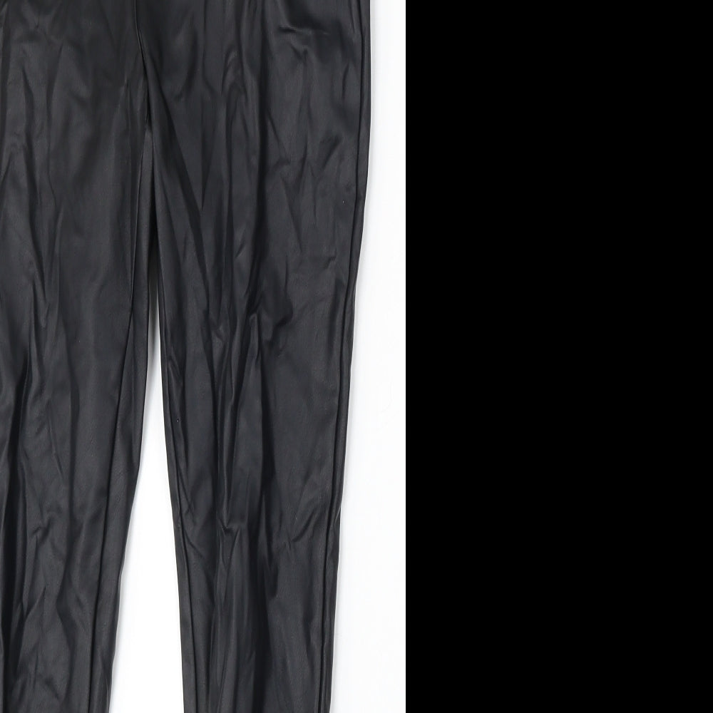 NEXT Womens Black Polyurethane Trousers Size 10 L28 in Regular