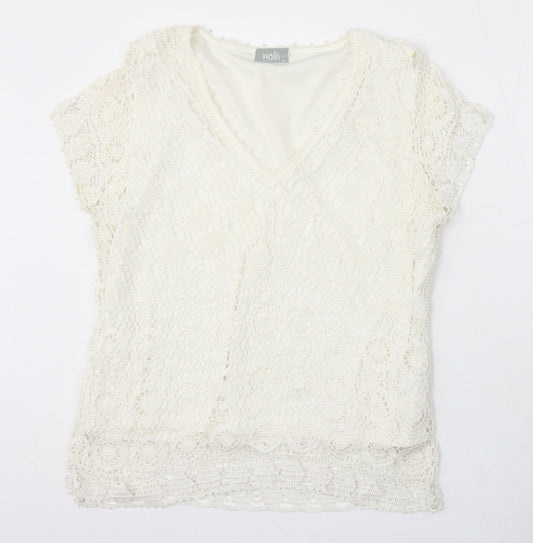 Wallis Womens Ivory V-Neck Viscose Pullover Jumper Size XL