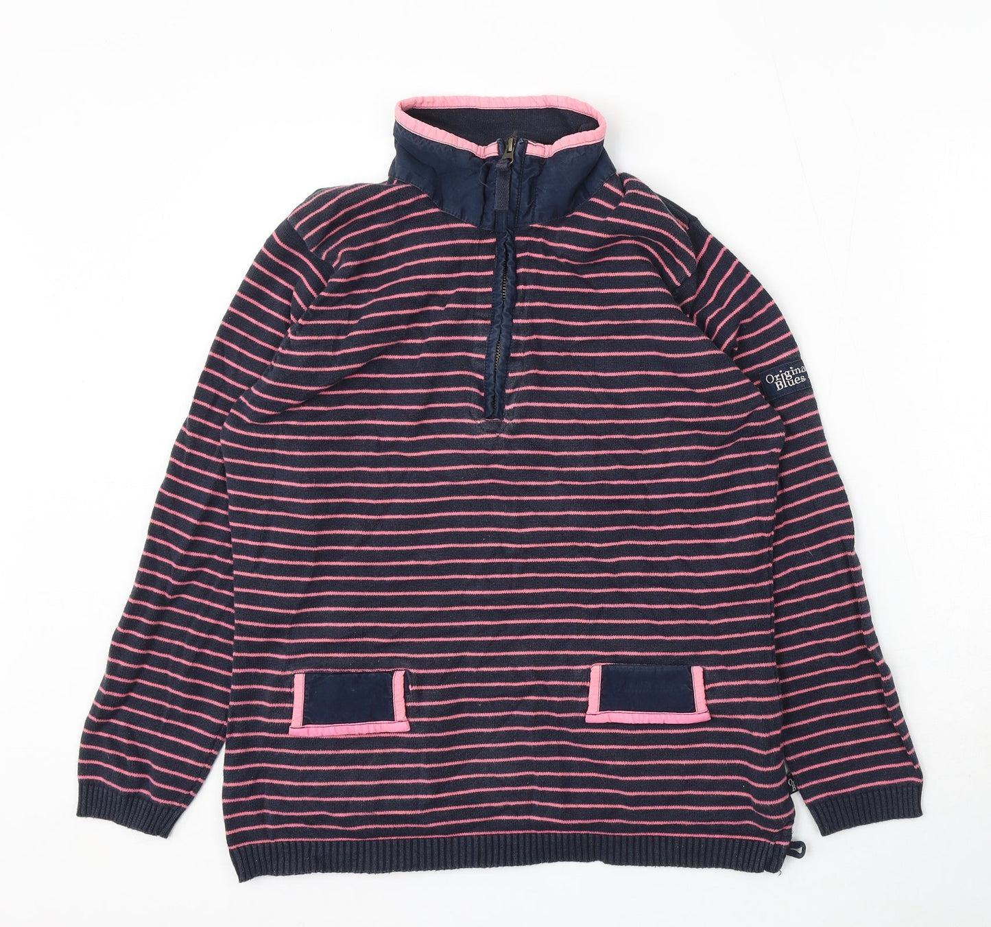 Original Blues Womens Blue Striped Cotton Pullover Sweatshirt Size M Zip