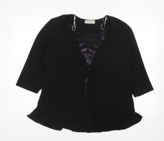 BASSINI Womens Black Polyester Basic Blouse Size XL V-Neck