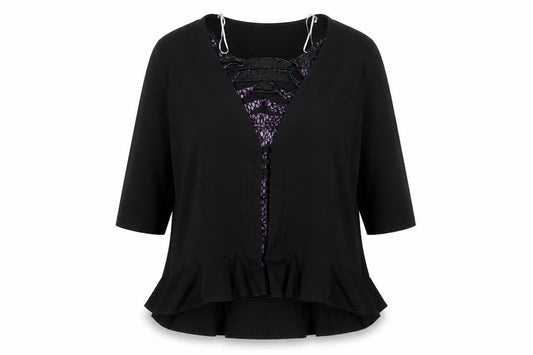 BASSINI Womens Black Polyester Basic Blouse Size XL V-Neck