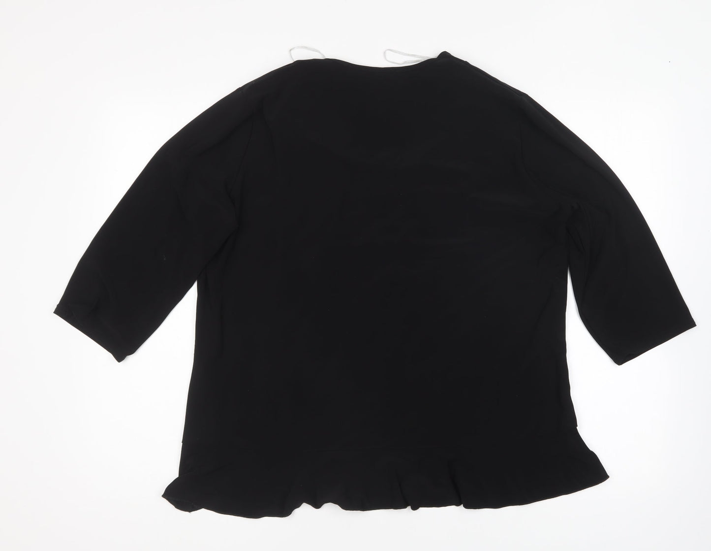 BASSINI Womens Black Polyester Basic Blouse Size XL V-Neck