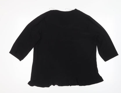 Bassini Womens Black Polyester Basic Blouse Size XL V-Neck