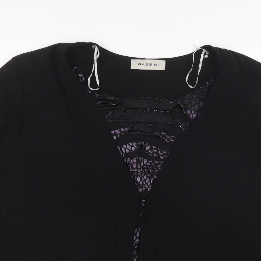 BASSINI Womens Black Polyester Basic Blouse Size XL V-Neck