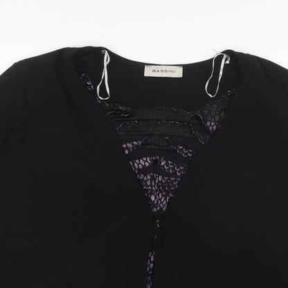 Bassini Womens Black Polyester Basic Blouse Size XL V-Neck