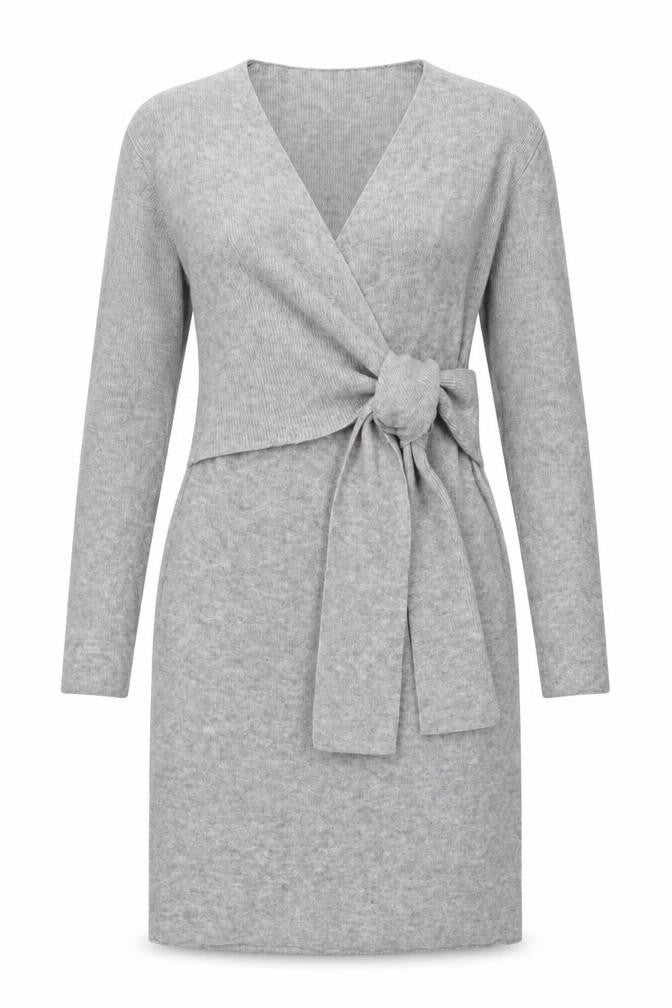 SHEIN Womens Grey Acrylic Wrap Dress Size XS V-Neck Tie - Tie