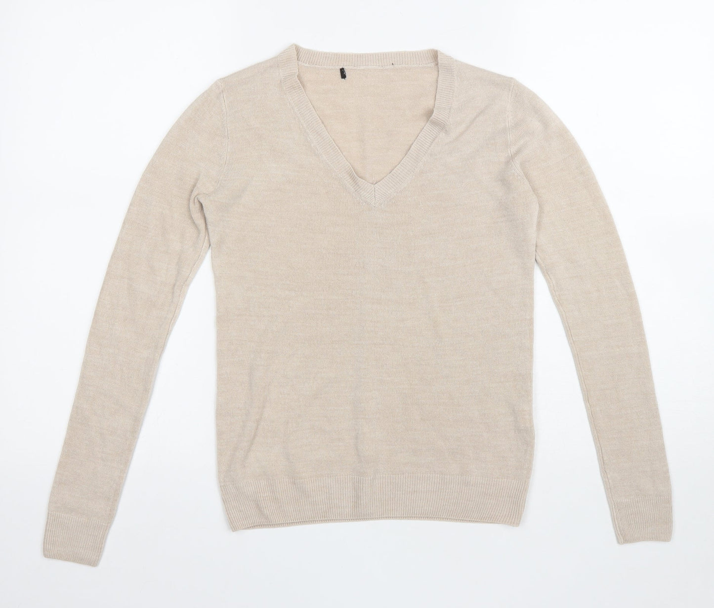 Atmosphere Womens Beige V-Neck Acrylic Pullover Jumper Size 6