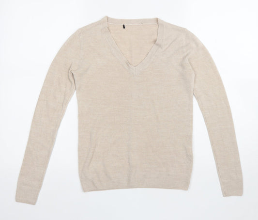Atmosphere Womens Beige V-Neck Acrylic Pullover Jumper Size 6