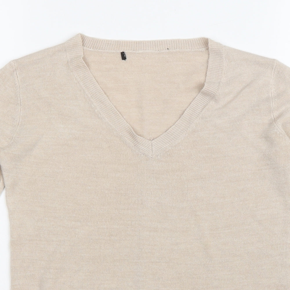 Atmosphere Womens Beige V-Neck Acrylic Pullover Jumper Size 6