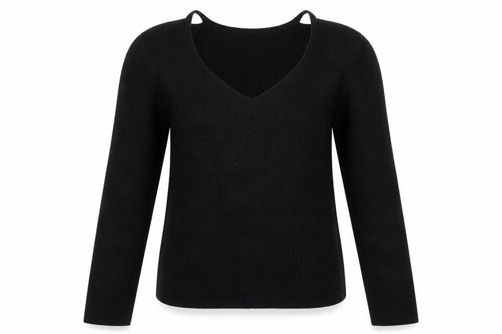 Style Womens Black V-Neck Viscose Pullover Jumper Size 18 - Cut out