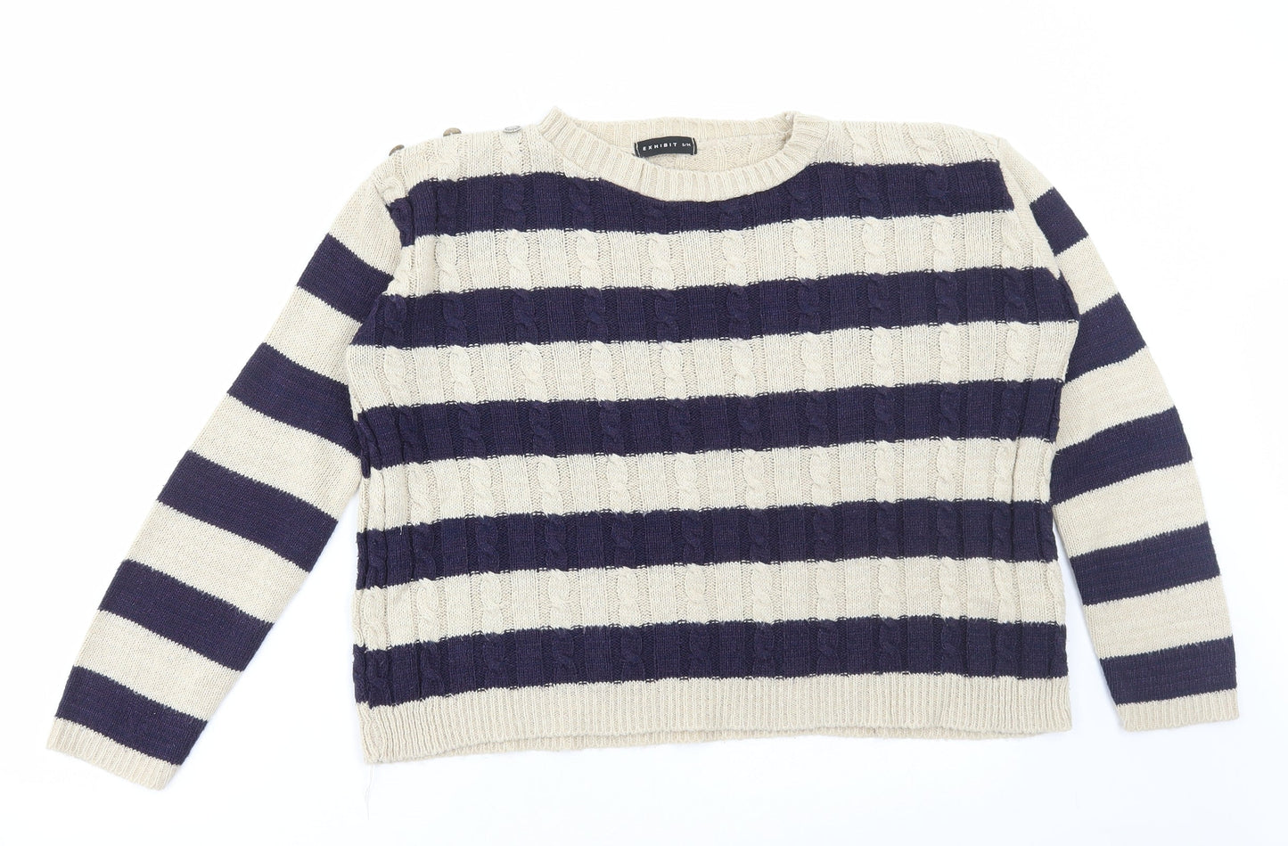 Exhibit Womens Multicoloured Round Neck Striped Acrylic Pullover Jumper Size S