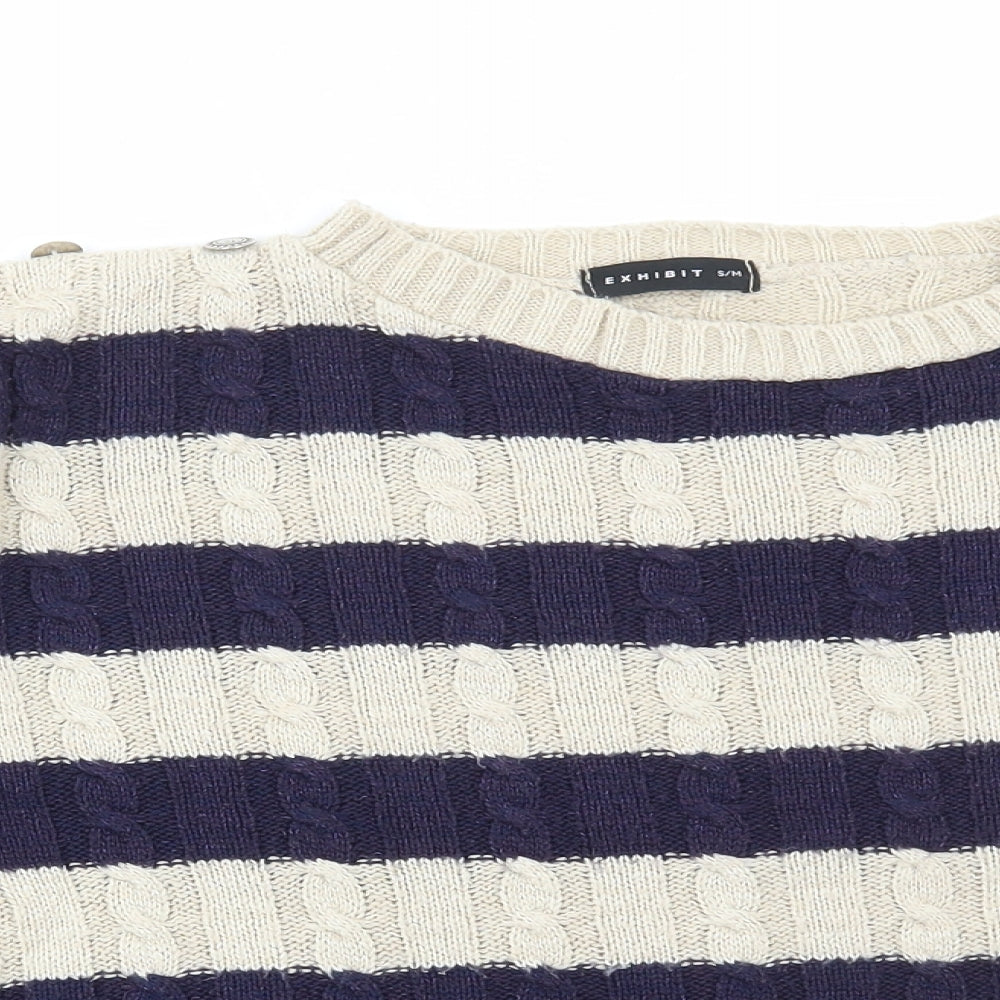 Exhibit Womens Multicoloured Round Neck Striped Acrylic Pullover Jumper Size S