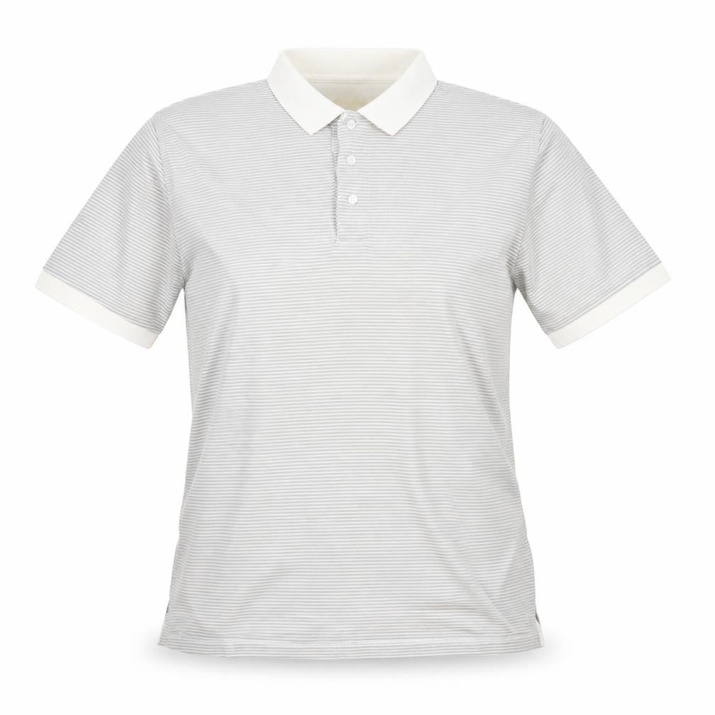 Eddie Bauer Womens Grey Striped Cotton Basic Polo Size L Collared