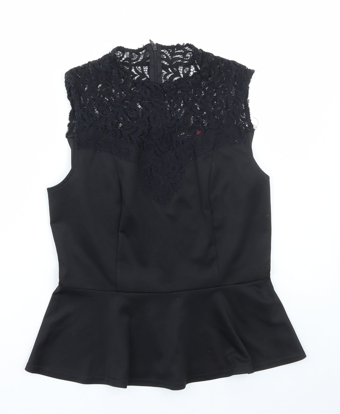 Only Womens Black Polyester Basic Blouse Size 14 Round Neck - Lace Detail, Peplum