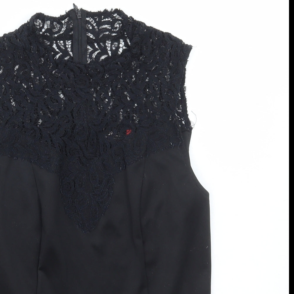 Only Womens Black Polyester Basic Blouse Size 14 Round Neck - Lace Detail, Peplum