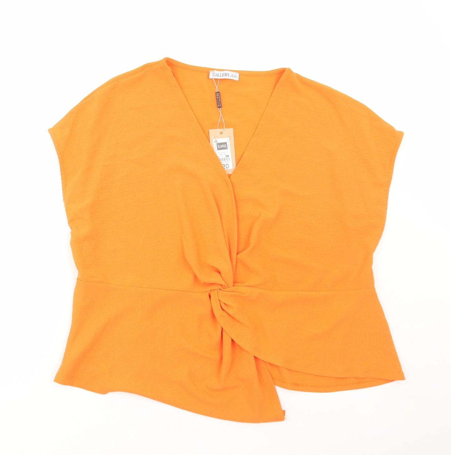 Gallery Womens Orange Polyester Basic Blouse Size XL V-Neck - Peplum