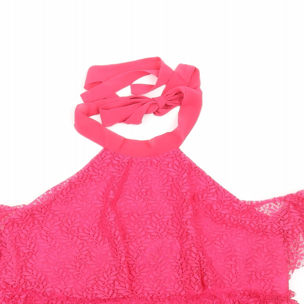 Golden Days Womens Pink Polyester Basic Blouse Size M Halter - Lace Detail