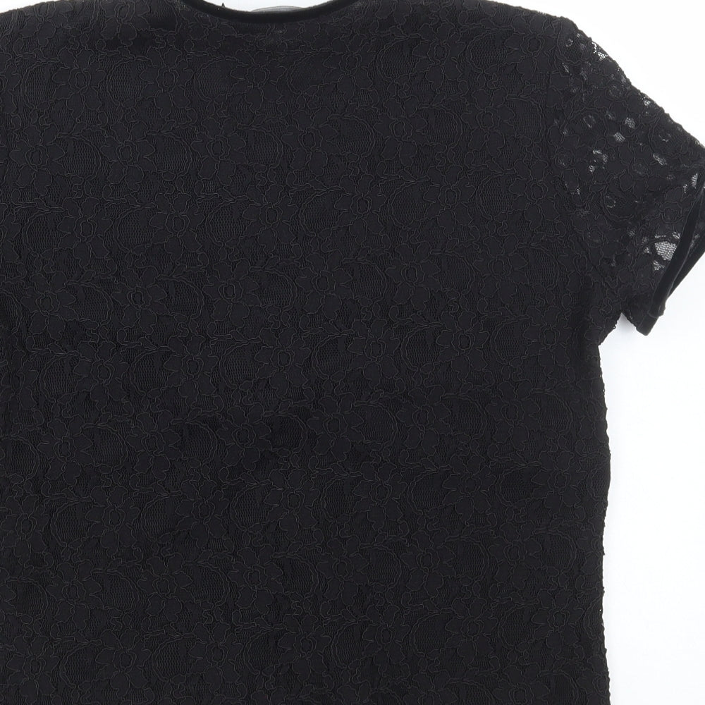 Aria Womens Black Floral Polyester Basic Blouse Size 14 V-Neck