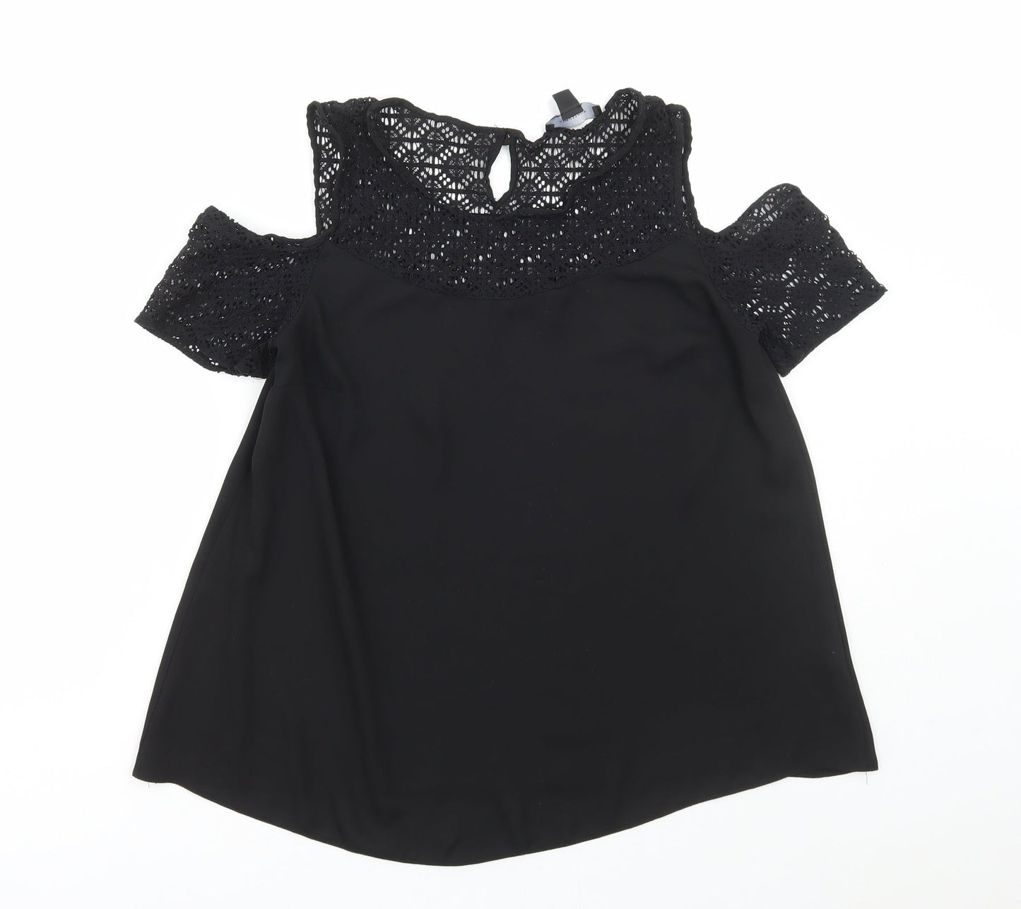 Atmosphere Womens Black Polyester Basic Blouse Size 10 Round Neck - Lace Detail