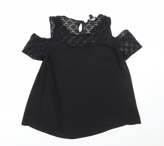 Atmosphere Womens Black Polyester Basic Blouse Size 10 Round Neck - Lace Detail