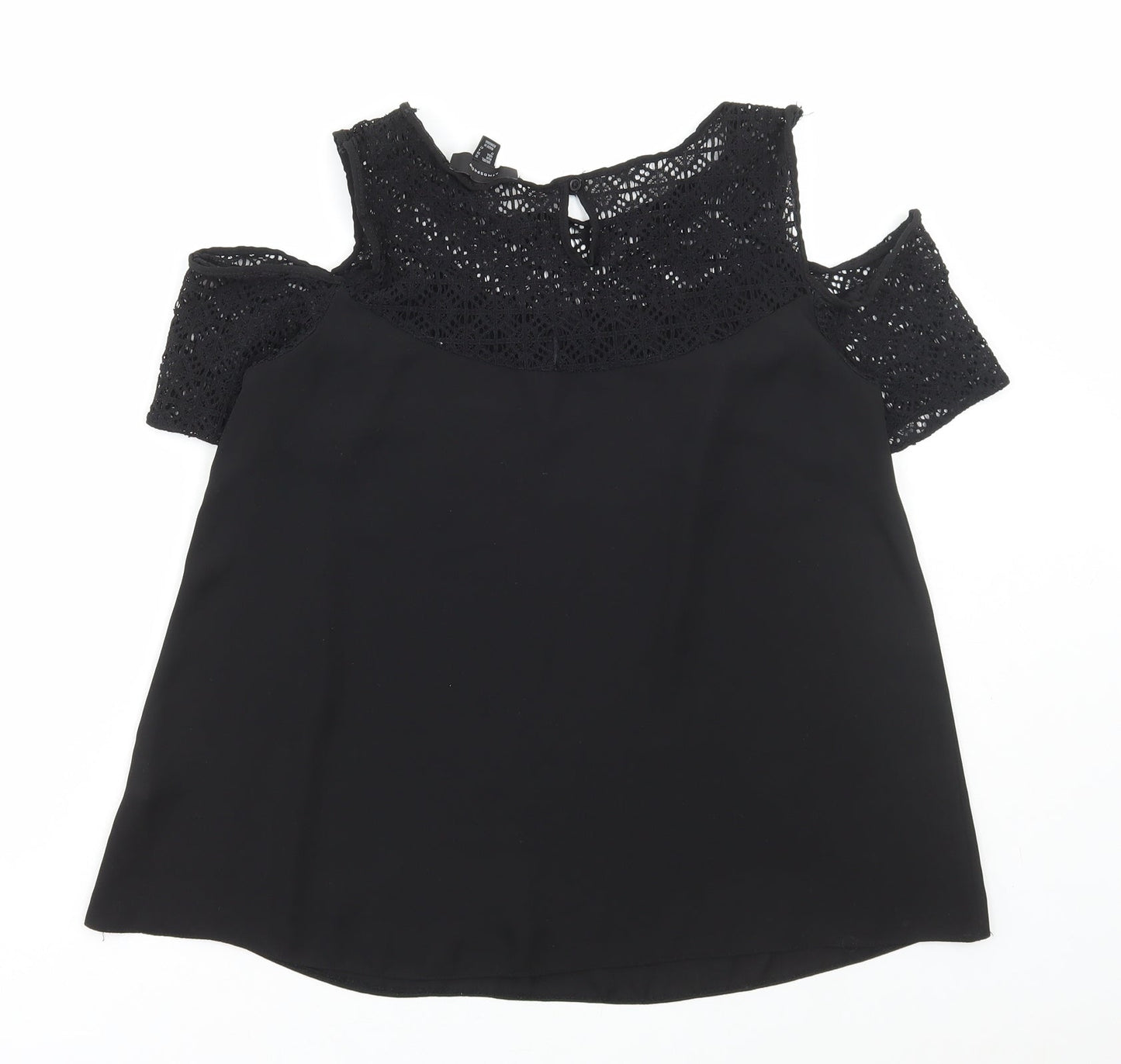 Atmosphere Womens Black Polyester Basic Blouse Size 10 Round Neck - Lace Detail