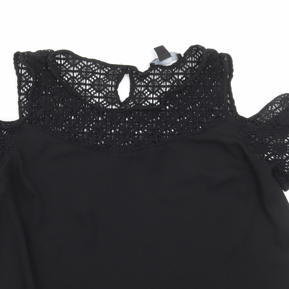 Atmosphere Womens Black Polyester Basic Blouse Size 10 Round Neck - Lace Detail