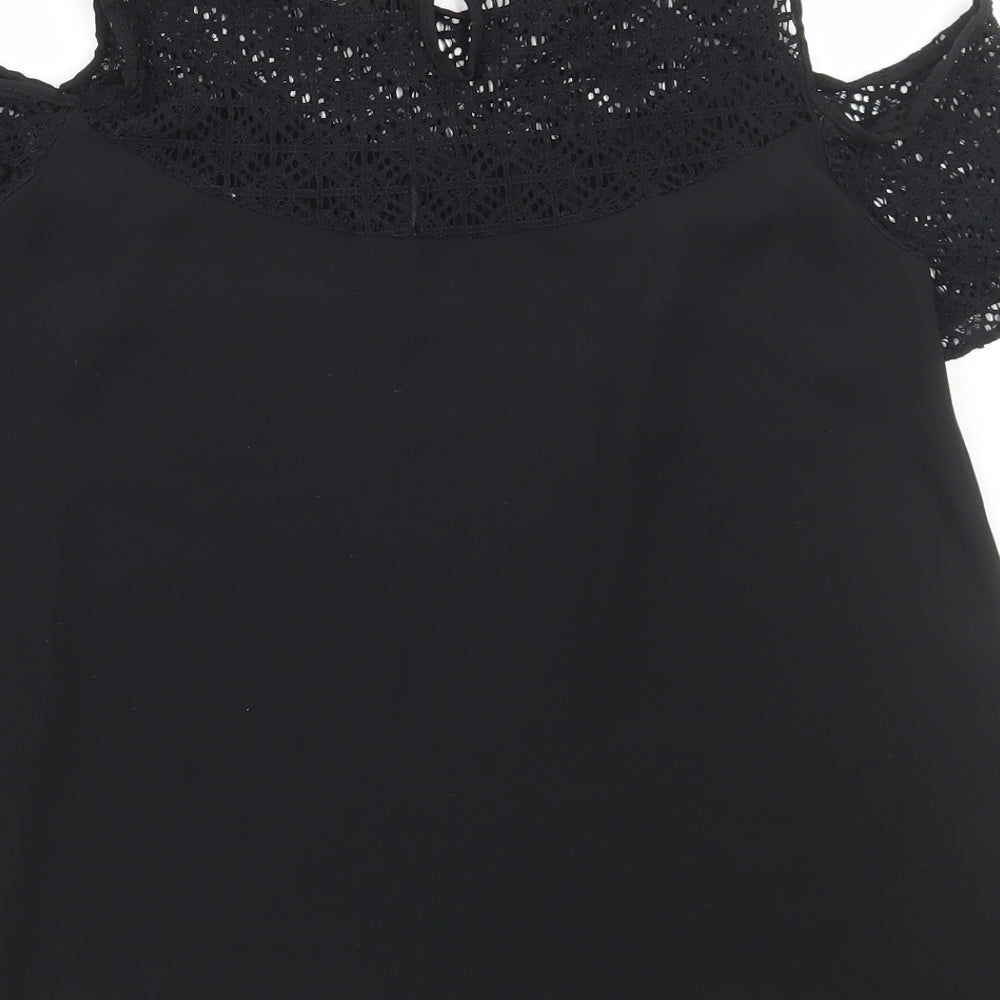 Atmosphere Womens Black Polyester Basic Blouse Size 10 Round Neck - Lace Detail