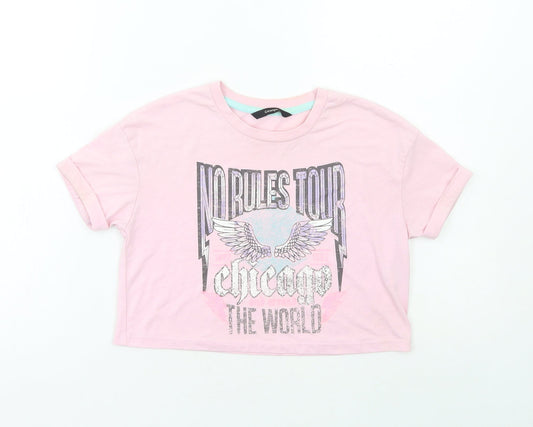 George Girls Pink Cotton Cropped T-Shirt Size 7-8 Years Round Neck Pullover - No Rules
