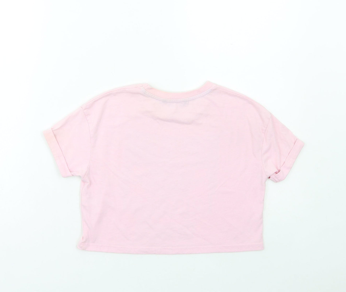 George Girls Pink Cotton Cropped T-Shirt Size 7-8 Years Round Neck Pullover - No Rules