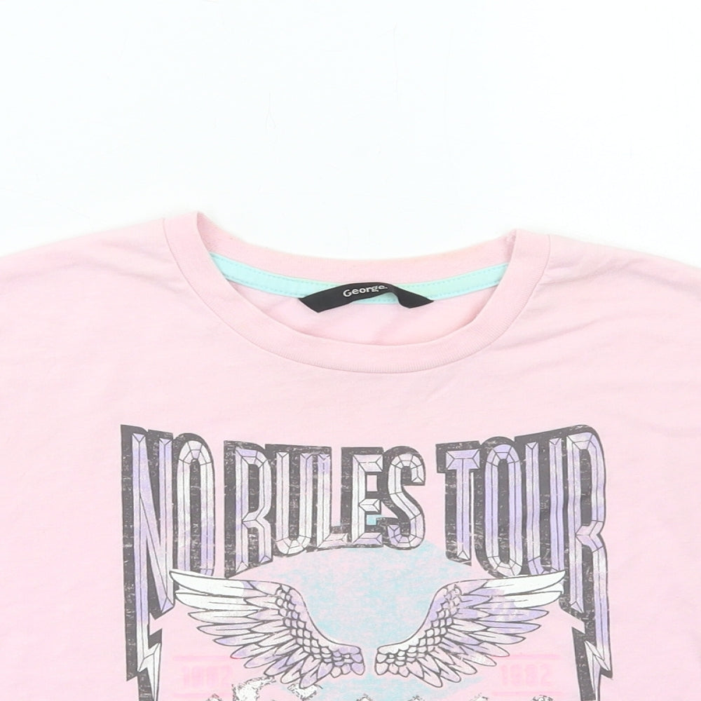 George Girls Pink Cotton Cropped T-Shirt Size 7-8 Years Round Neck Pullover - No Rules
