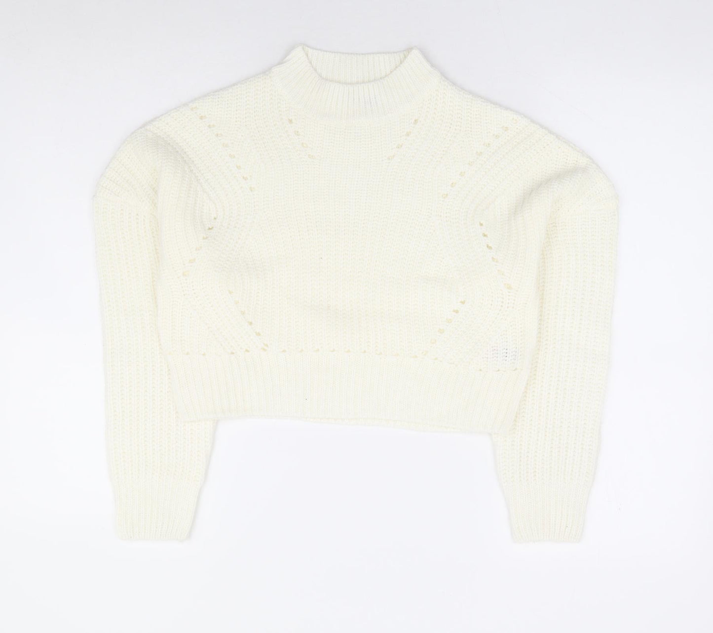 Pep & Co Girls Ivory Mock Neck Acrylic Pullover Jumper Size 10-11 Years Pullover - Cropped