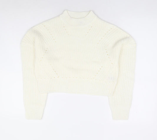 Pep & Co Girls Ivory Mock Neck Acrylic Pullover Jumper Size 10-11 Years Pullover - Cropped
