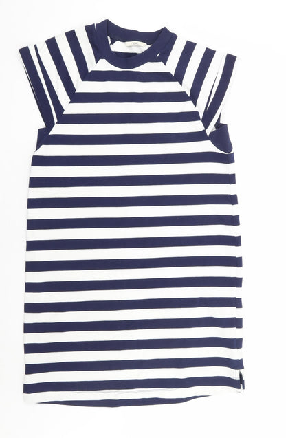 Next Womens Blue Striped Cotton Shift Size 12 Round Neck Pullover