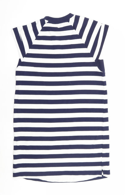 Next Womens Blue Striped Cotton Shift Size 12 Round Neck Pullover