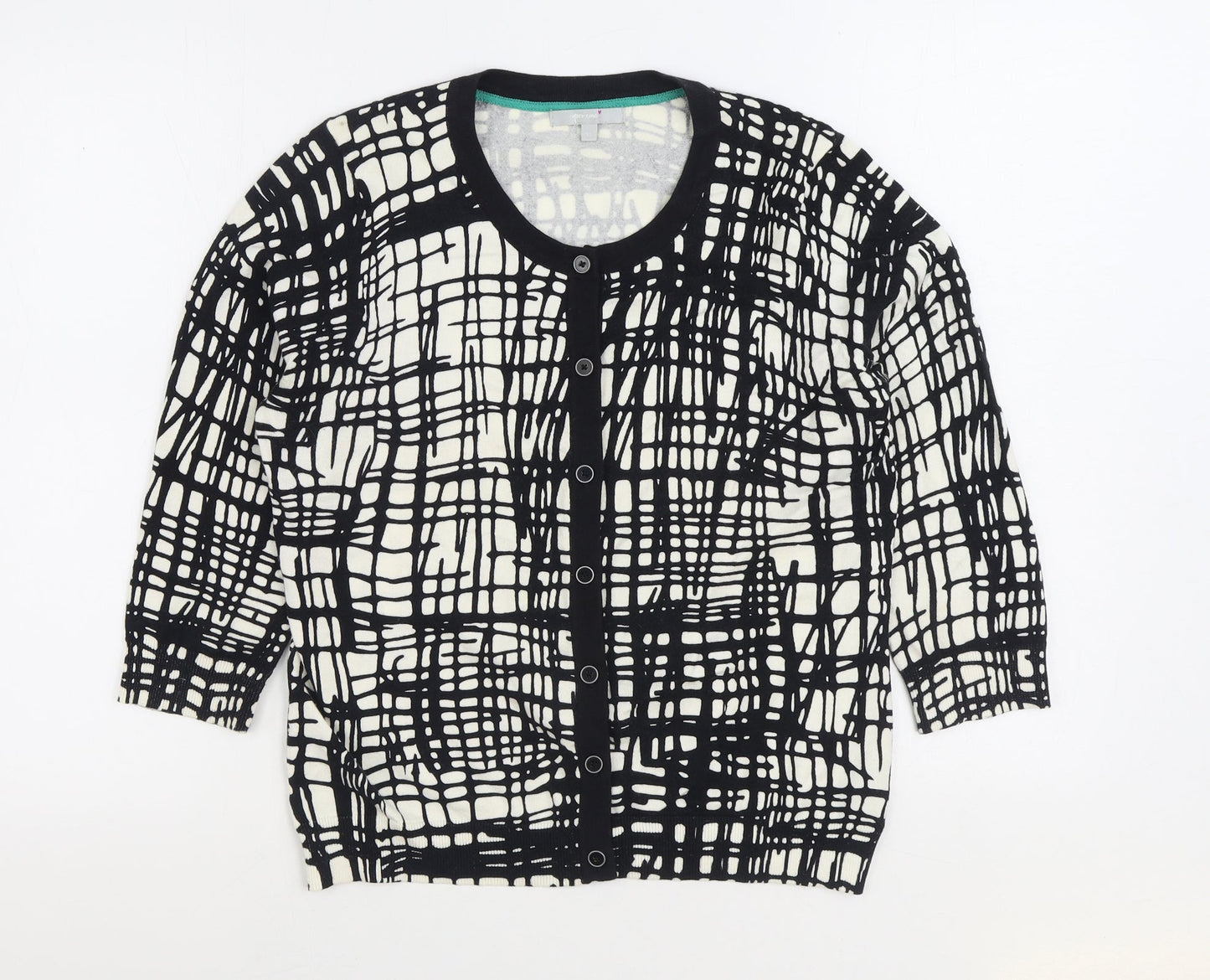 Per Una Womens Black Scoop Neck Geometric Cotton Cardigan Jumper Size 12