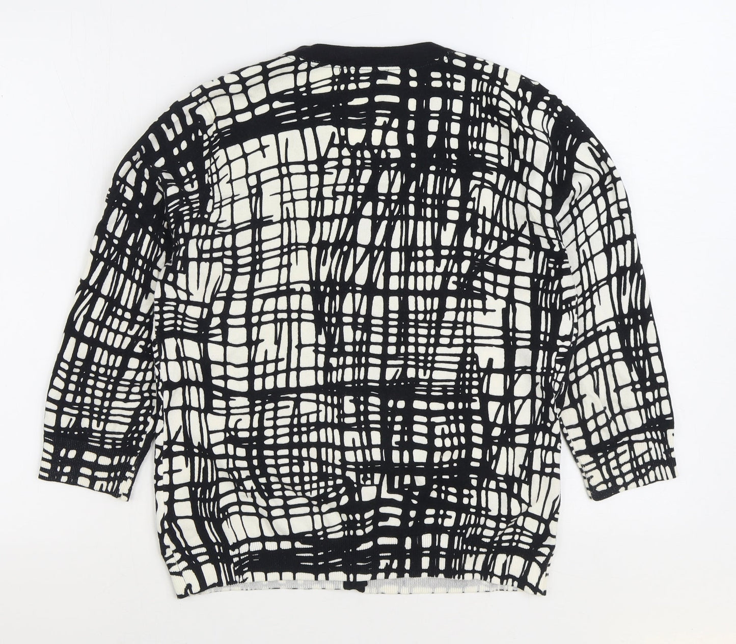 Per Una Womens Black Scoop Neck Geometric Cotton Cardigan Jumper Size 12
