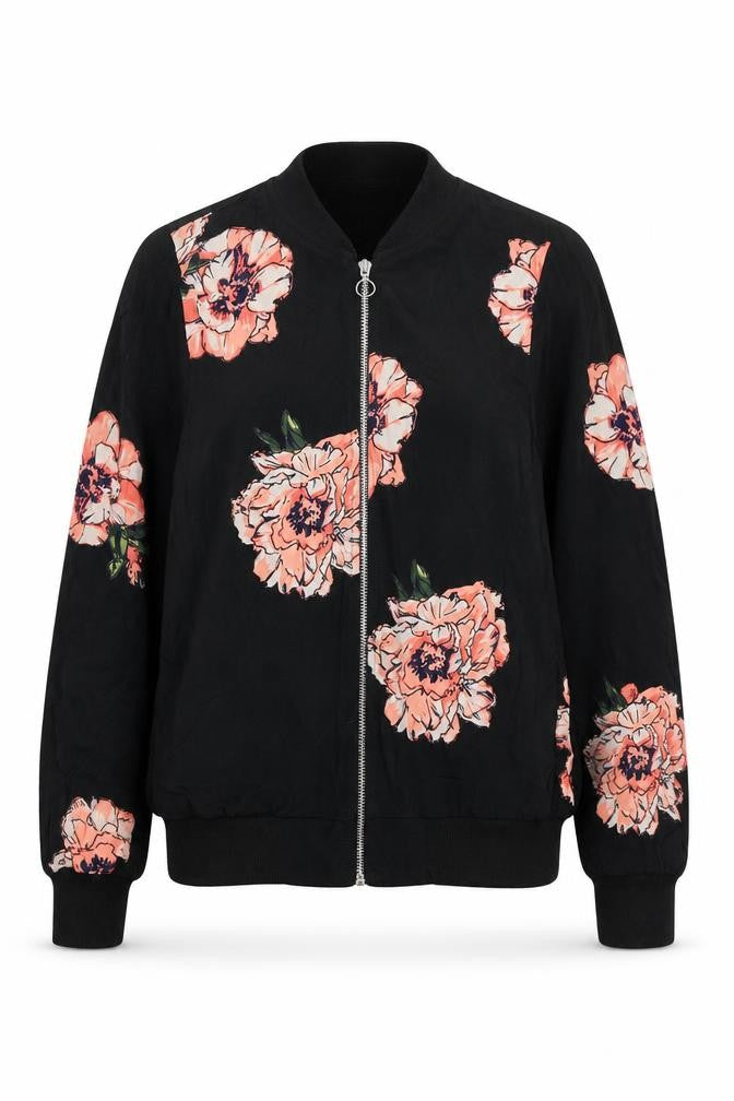 F&F Womens Black Floral Jacket Size 6 Zip