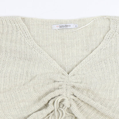 Luisa Ricci Womens Ivory V-Neck Acrylic Pullover Jumper Size M