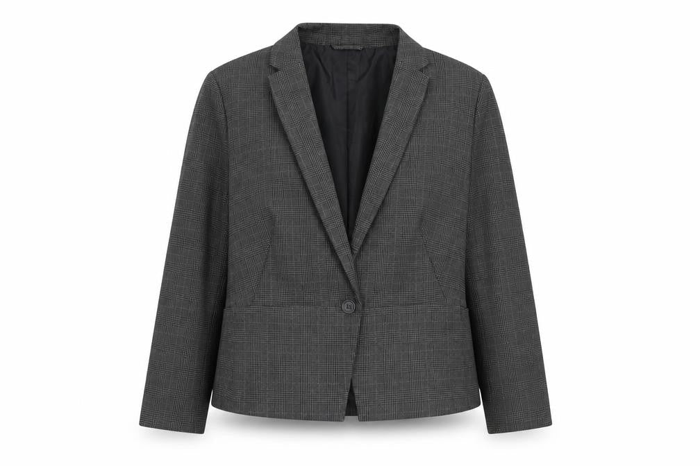 Marks & Spencer Womens Grey Plaid Jacket Blazer Size 14 Button