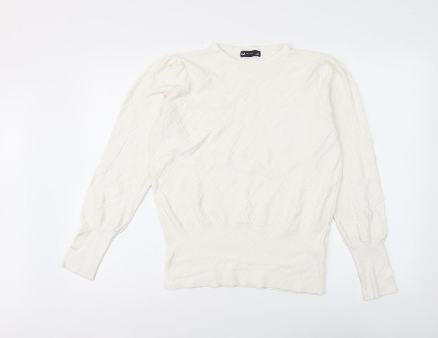 Marks and Spencer Womens White Round Neck Viscose Pullover Jumper Size 14