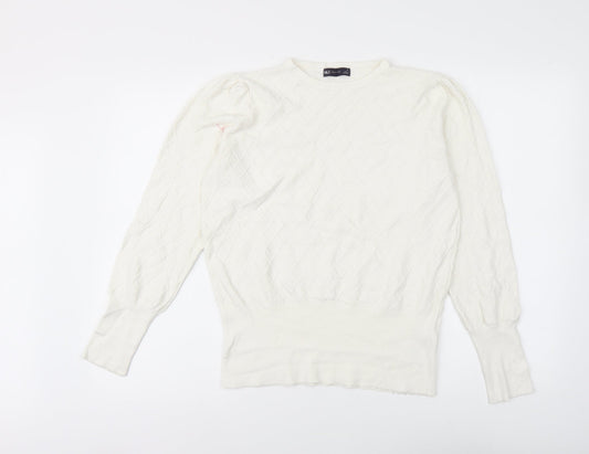 Marks and Spencer Womens White Round Neck Viscose Pullover Jumper Size 14